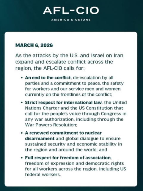 The Labor Movement ‘Speaks Out’ On Trump’s War On Iran