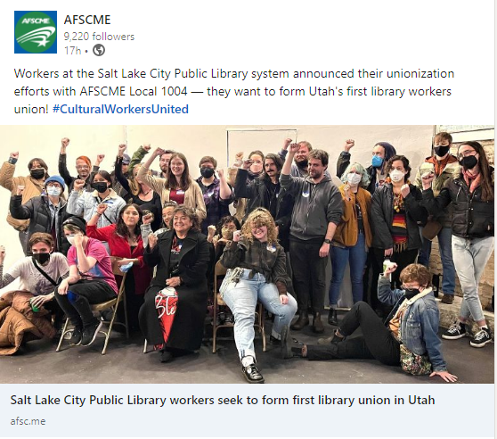 Salt Lake City Public Library Workers ‘Seek To Form First Library Union In Utah,’ Officially Announce Their Unionization Efforts With AFSCME
