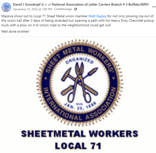 Union Solidarity ‘During An Historic ‘Snowstorm: A ‘Wonderful Example’ Of A Union Member ‘Helping Another That’s Not Lost On One’ Labor Leader, Who Was Dug Out Of Eight-Foot-High Snowdrifts ‘By A Union Brother He Didn’t Know’