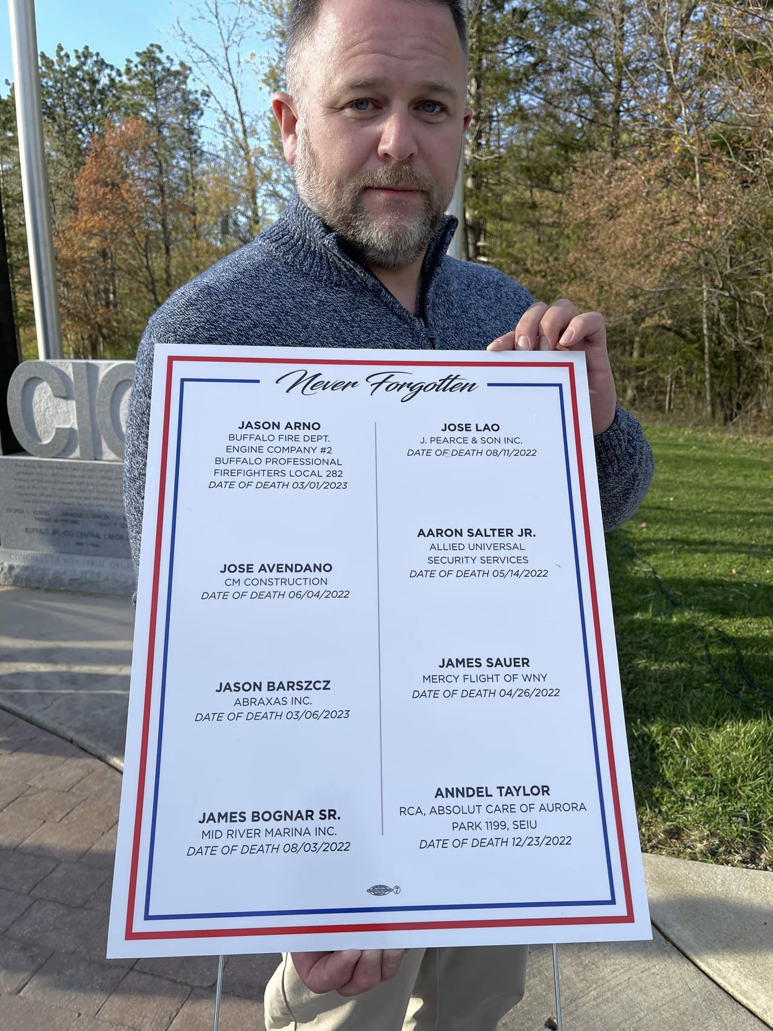 The 2023 Buffalo AFL-CIO Labor Council’s Workers Memorial Observance: Eight Names Added To The Memorial - Including A Buffalo Firefighter & A Victim Of A Racial Mass Shooting, Labor Leaders & Allies Call For ‘Increased Diligence’ To Save Lives