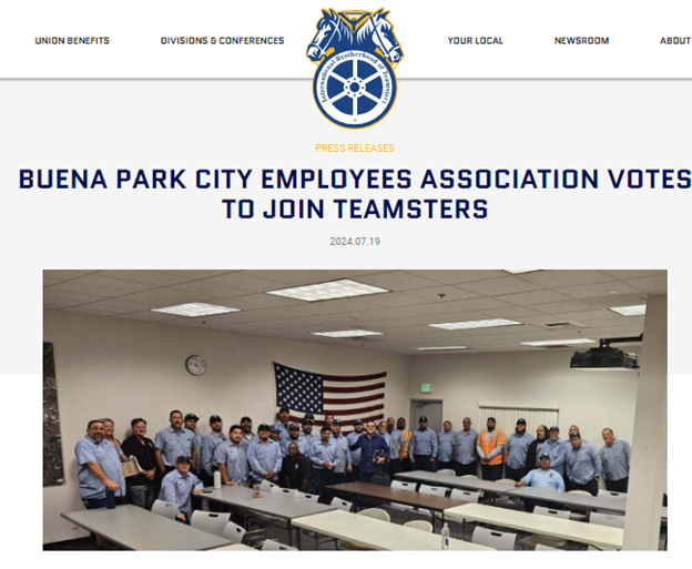 Buena Park, California City Employees Association ‘Goes Union’ With The Teamsters
