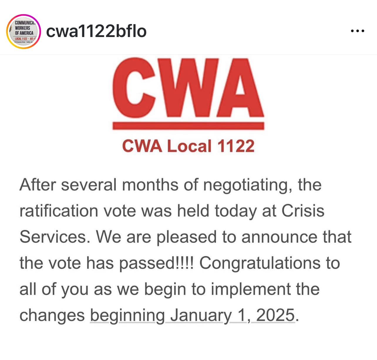 “They Are ‘Such A Credit For What They Do - This Is Really God’s Work’” - CWA Local 1122-Represented Crisis Service Workers Ratify Early Negotiated, Three-Year 2025 Contract That Features An 8% Wage Increase & ‘Improved’ Health Care