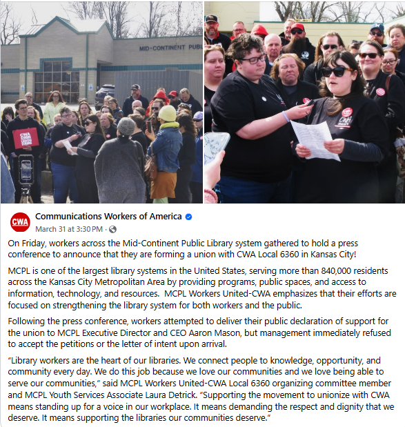 Mid-Continent Public Library Staff Announce Organizing Effort With The CWA