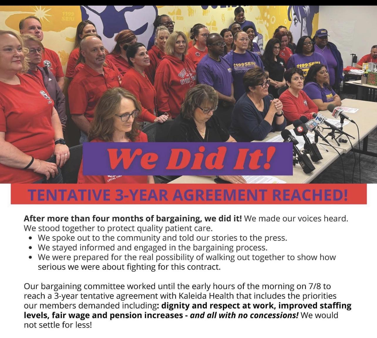 BREAKING LABOR NEWS: Just Two Hours Before A Strike Vote Was Scheduled To Begin, 1199 SEIU & CWA Announce The Unions Have Reached A Three-Year Tentative Agreement With Kaleida Health Here In Buffalo