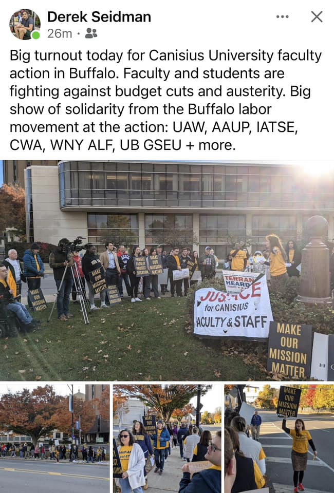 Canisius University Professors’ Union Holds Picket/Teach-In ‘To Protest $15 Million In Cuts’ To The Buffalo University’s Operating Budget, Professors ‘Demand Their Hard Work Be Fairly Compensated’