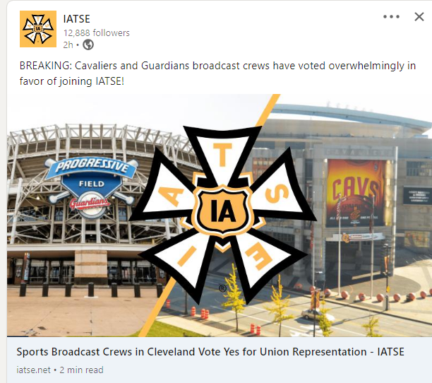 Sports Broadcast Crews In Cleveland ‘Go Union’ With IATSE