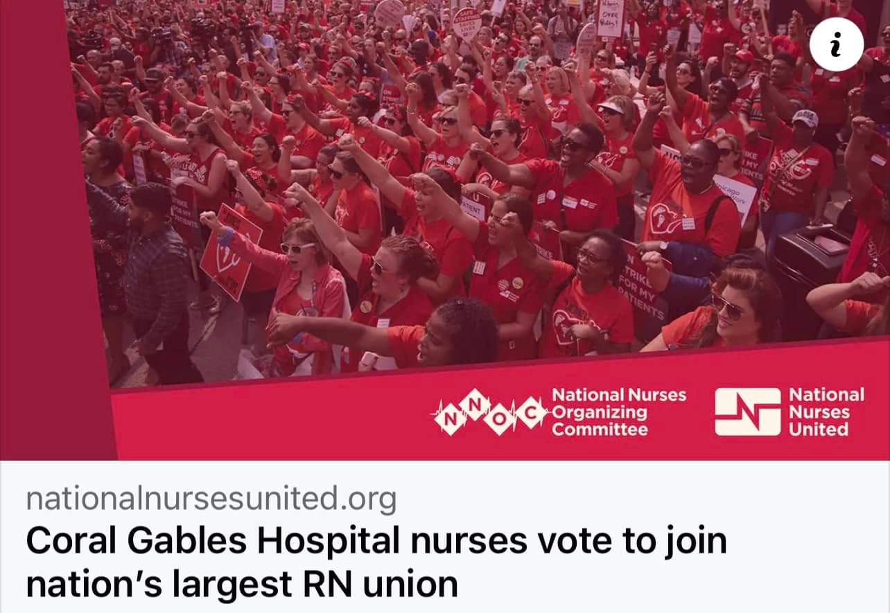 Coral Gables Hospital Nurses In Florida Vote To Join The Nation’s Largest Registered Nurses Union - National Nurses United
