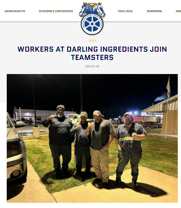 Workers At Darling Ingredients ‘Go Union,’ Join Teamsters - Drivers Organize With Local 745 For ‘Better Wages, Working Conditions & Improved Benefits’