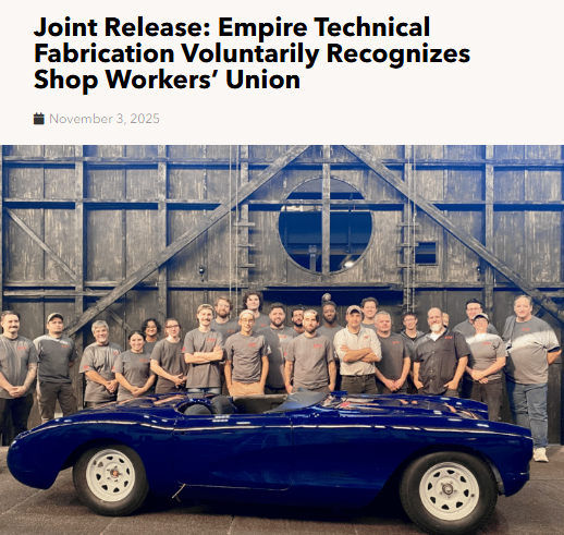 Empire Technical Fabrication Voluntarily Recognizes Broadway Shop Workers’ Union