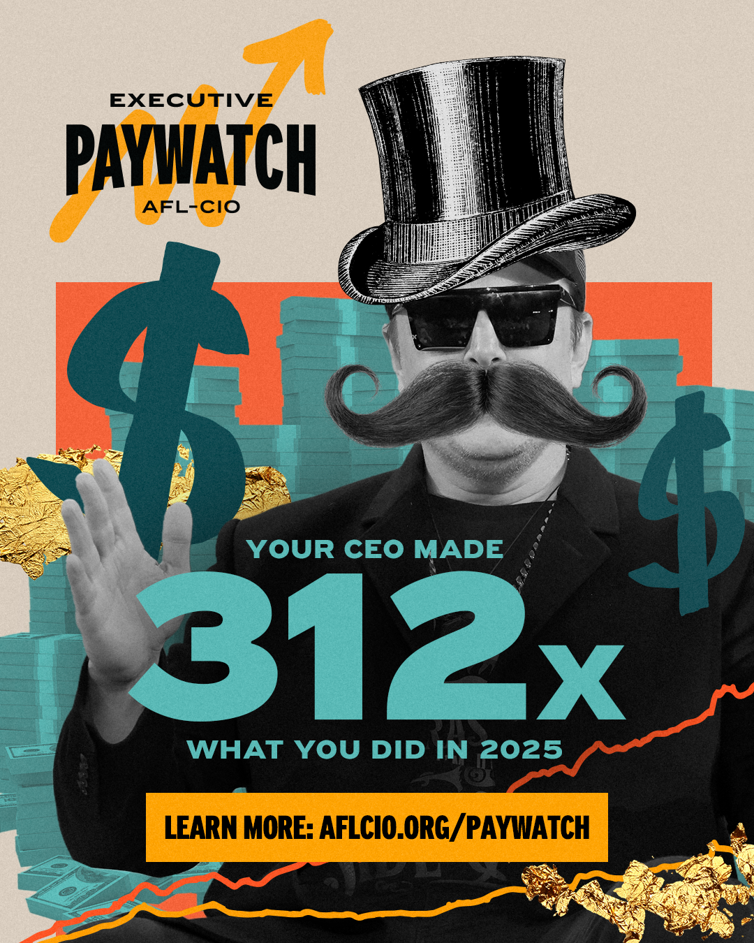 The National AFL-CIO’s 2026 Executive Paywatch Report: The Data ‘Couldn’t Be Clearer: This Economy Is Working For Greedy CEOs - Not For Working People;’ Average CEO-To-Worker Pay Ratio Increased From 285-To-1 In 2024 To 312-To-1 In 2025