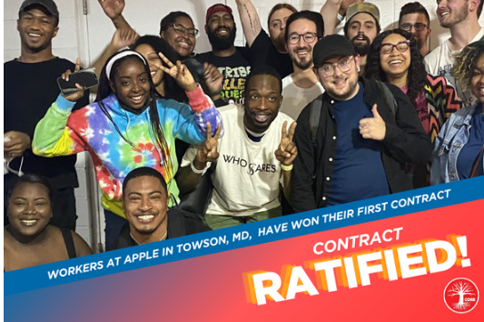 ‘A Historic First’ - First U.S. Unionized Apple Retail Store Contract 'Overwhelmingly' Ratified By IAM-Represented Workers In Maryland 