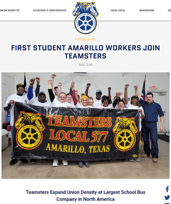 First Student Amarillo Workers ‘Go Union’ With The Teamsters: “The Message I Have For Other Workers Who Are Thinking About Forming Their Union Is They Should Engage In This Fight And Do All That They Can To Help Themselves”  