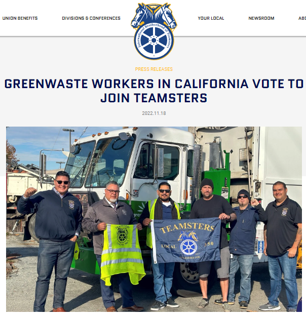 GreenWaste Drivers & Mechanics In California ‘Go Union” With The Teamsters