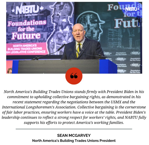 The North America’s Building Trades Unions ‘Applaud’ President Biden’s ‘Commitment to Upholding’ Collective Bargaining Rights