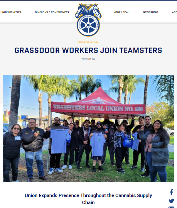 Grassdoor Workers In California Join The Teamsters As The Union ‘Expands Its Presence Throughout’ The Cannabis Supply Chain