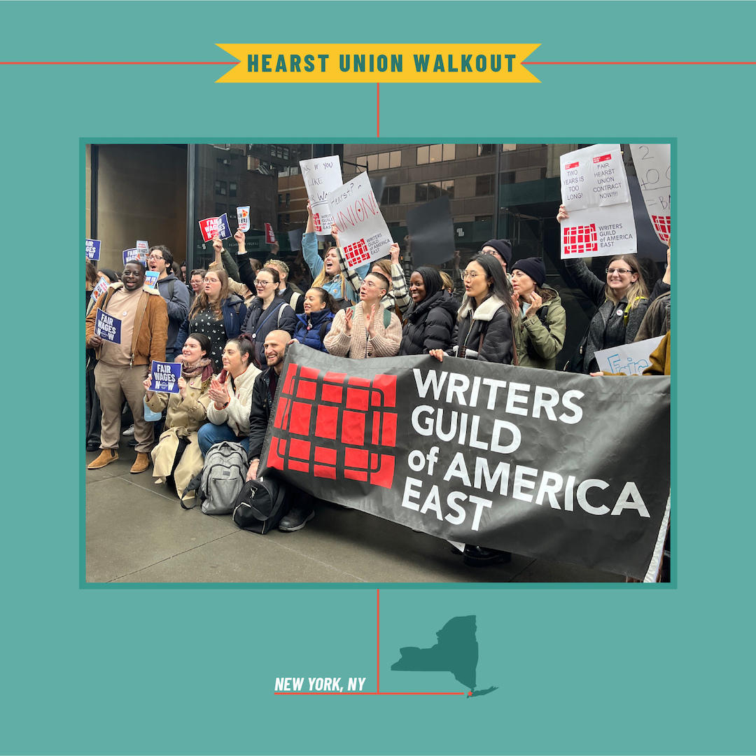 Hundreds Of Writers Guild Of America, East-Represented Hearst Workers ‘Walk Off The Job’ & Rally In New York City ‘To Demand A Fair & First’ Union Contract