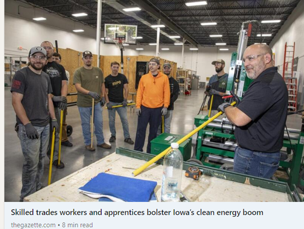 Skilled Trades Workers & Apprentices ‘Bolster Iowa’s Clean Energy Boom’ - Apprenticeship Programs ‘Supply Steady Stream Of Workers’ After Federal Funding ‘Boosts Demands’ For Clean Energy Projects