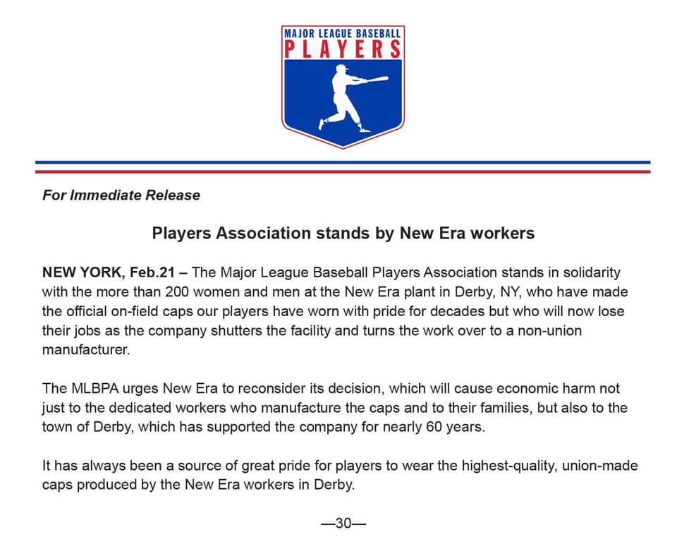Has The Fat Lady ‘Yet To Sing’ In New Era’s ‘Final’ Decision To Close Its Derby Plant? ‘Not If’ The MLB Players Association, A Professional Baseball ‘Power Couple’ & A Presidential Candidate Hopeful ‘Have Their Way’