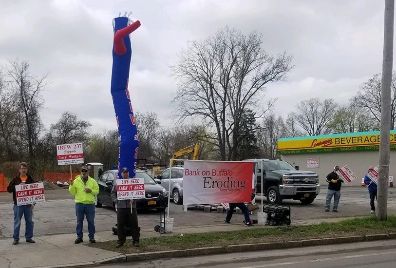 “You Want Our Money ‘And’ Our Jobs” - IBEW Members Hold Informational Picket During Bank On Buffalo’s Groundbreaking For A New Niagara Falls Branch, Which They Say ‘Lacks’ Local Union Trades Members Needed To Build $2 Million Project  