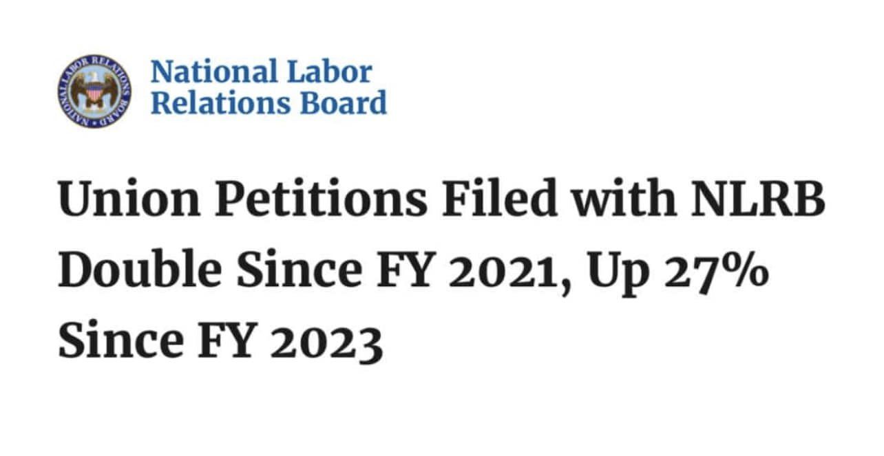 Union Petitions Filed With The National Labor Relations Board Have Doubled Since Fiscal Year 2021, Up 27% Since Fiscal Year 2023