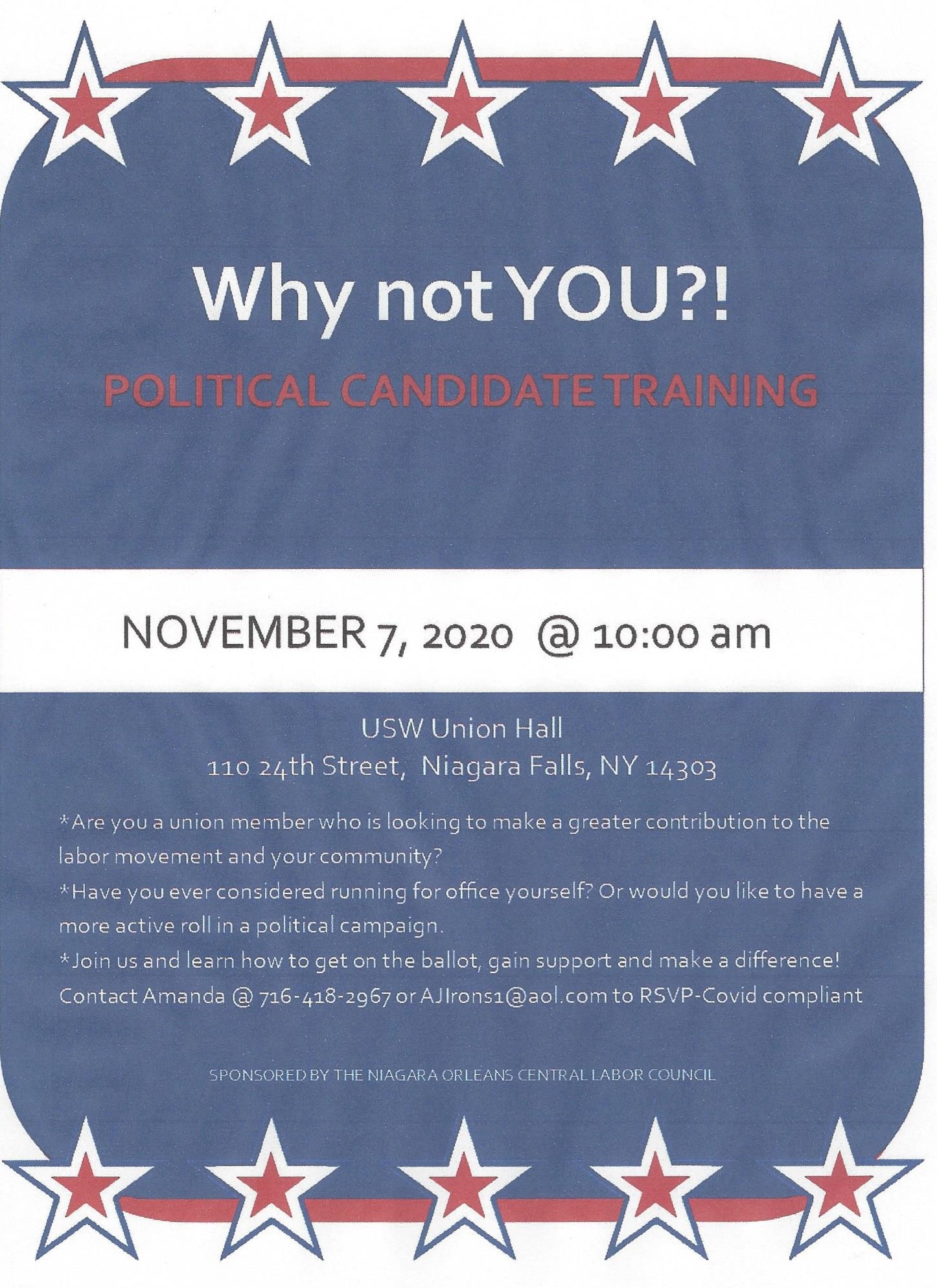 Interested In ‘Getting Involved & Making A Difference’ By Running For Elected Office?  Well, ‘You Are In Luck’ - The Niagara-Orleans Labor Council Is Offering Political Candidate Training This Saturday In Niagara Falls