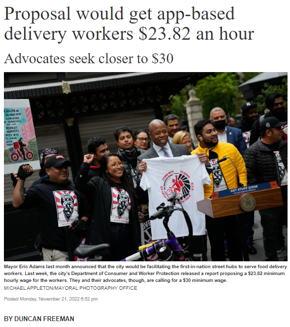 In New York City, Proposal Would Get App-Based Delivery Workers $23.82 ...