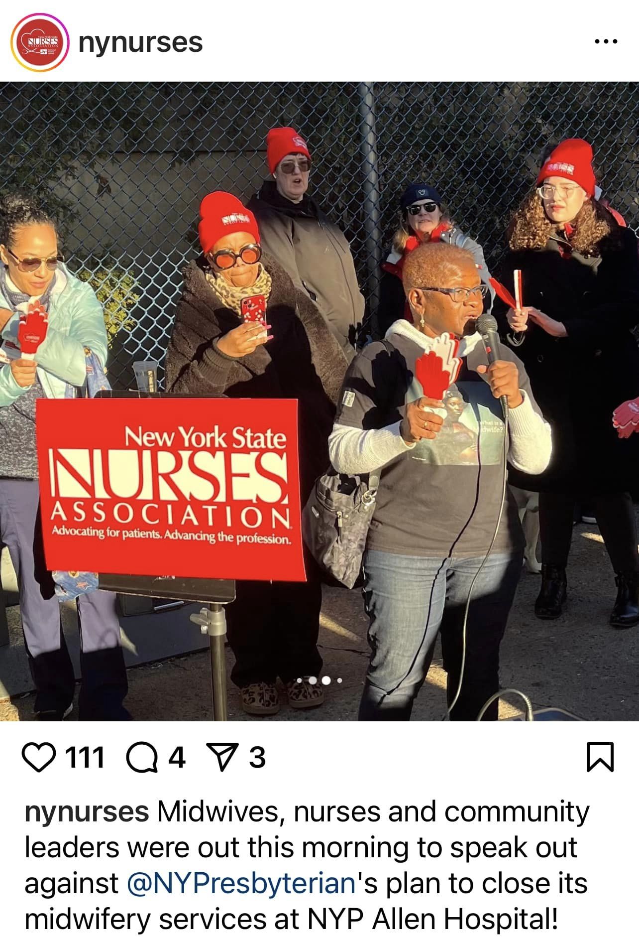 New York State Nurses Association-Represented Caregivers ‘Call Out’ NewYork-Presbyterian Allen Hospital Decision To Close Midwifery Services