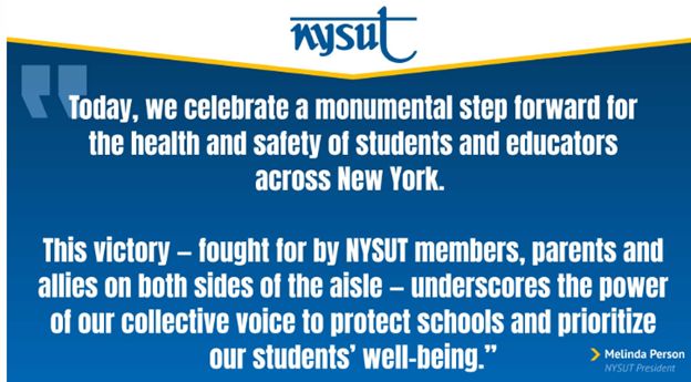 NYSUT Celebrates Signing Of New York State Classroom Heat Bill