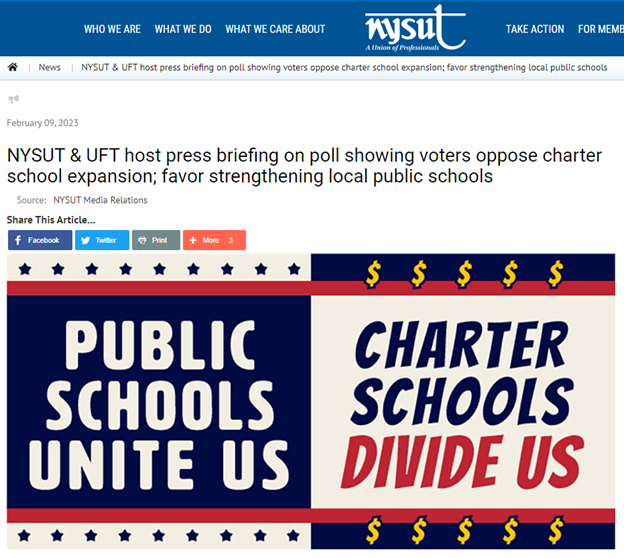 NYSUT & UFT Reveal New Polling Data That Shows Voters ‘Oppose’ Charter School Expansion & ‘Favor Strengthening’ Local Public Schools