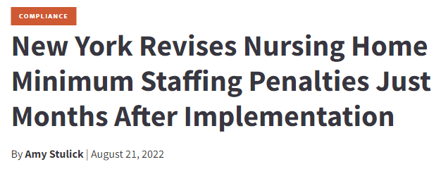 New York State ‘Revises’ Nursing Home Minimum Staffing Penalties ‘Just Months After Implementation’