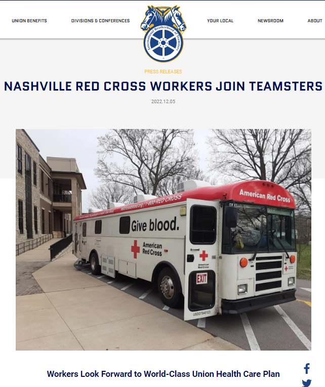 Nashville Red Cross Workers ‘Go Union,’ Join Teamsters