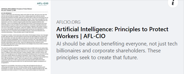 The National AFL-CIO Launches The ‘Workers First Initiative On AI’ To Put American Workers ‘At The Future Of Artificial Intelligence’