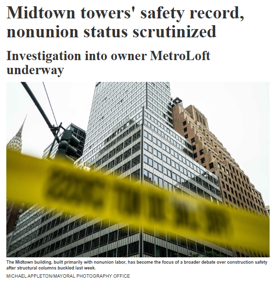 Midtown Towers' ‘Safety Record, Non-Union Status Scrutinized’