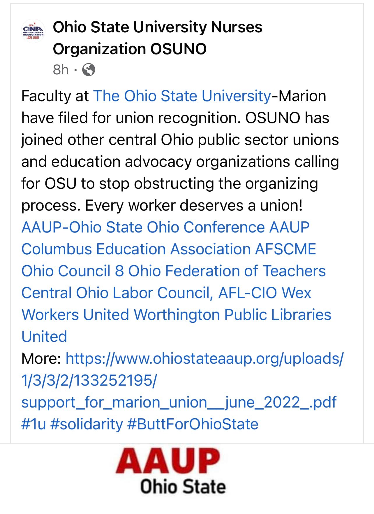 Ohio State University-Marion Professors Attempting To Form First Faculty Union