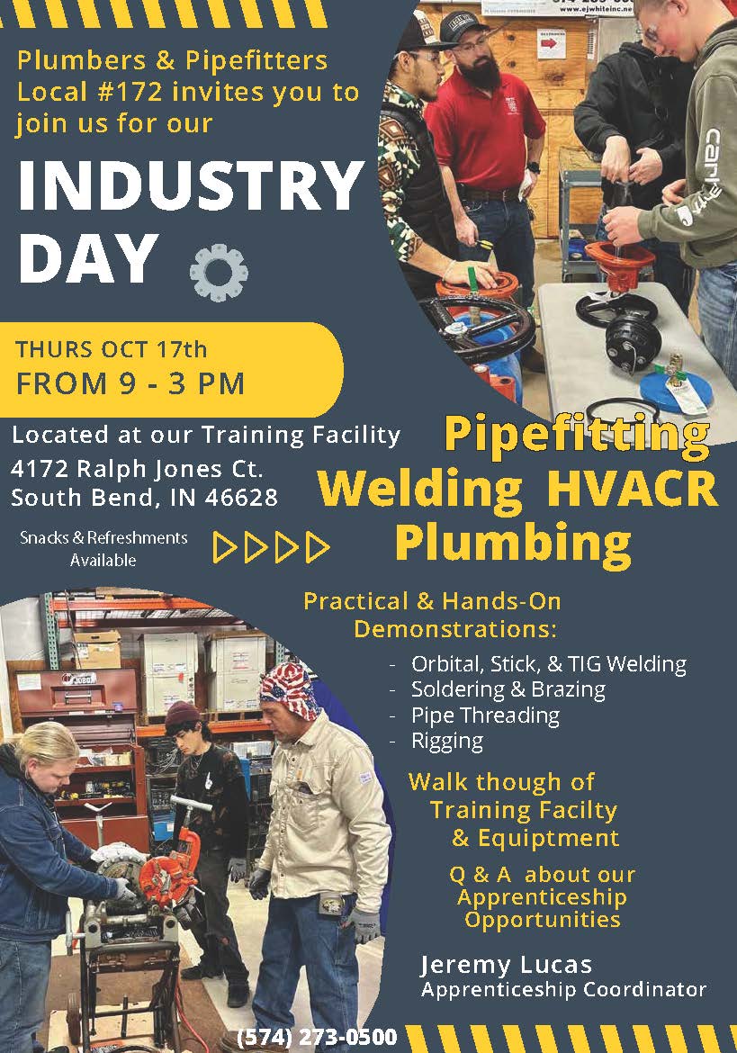 U.A. Plumbers & Pipefitters Local 172 Hosts An Indiana ‘Industry Day’ Event For Students ‘Interested In A Great Career In The Unionized Building Trades’