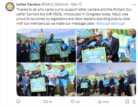 NALC Rallies In Washington, D.C. For The Protect Our Letter Carriers Act