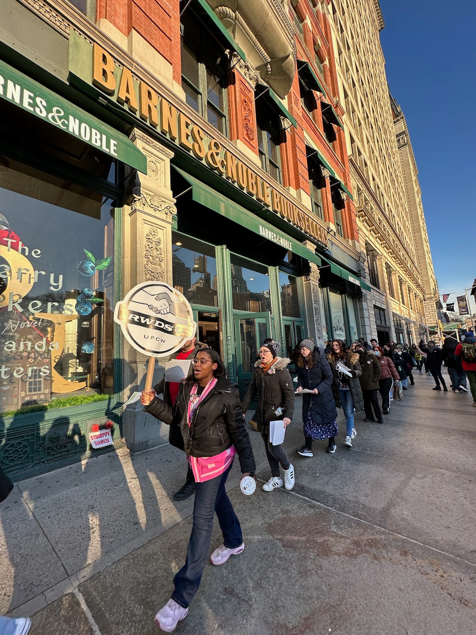 Days Before Christmas Union Members At Barnes & Noble Union Square In New York City Walk Out/Rally Outside Flagship Store - Demand Company Bargain In Good Faith 