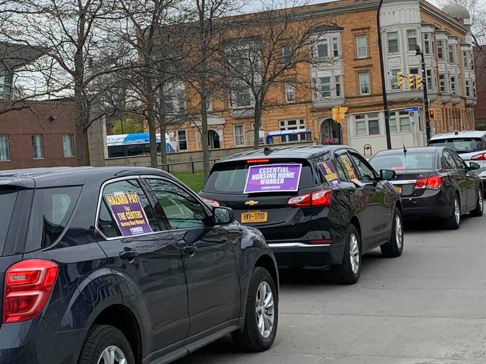 1199 SEIU United Healthcare Workers East Car Caravan Protests ‘Lack Of Hazard Pay’ For Front Line Workers Employed At Two Buffalo Nursing & Rehab Facilities 
