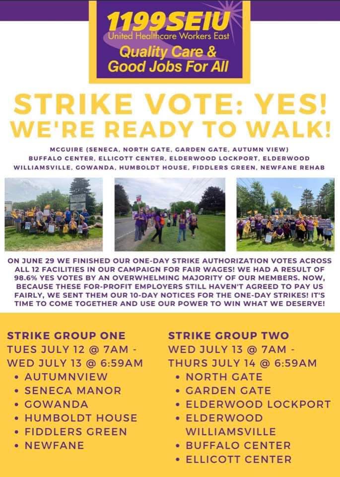 1199 SEIU Issues 10-Day Notices For One-Day Strikes At 12 Long-Term Care Facilities Across WNY - Workers Cite Low Wages & More Than 50% Staff Turnover, Demand Operators Invest In Recruitment & Retention To Improve Staffing & Resident Care 
