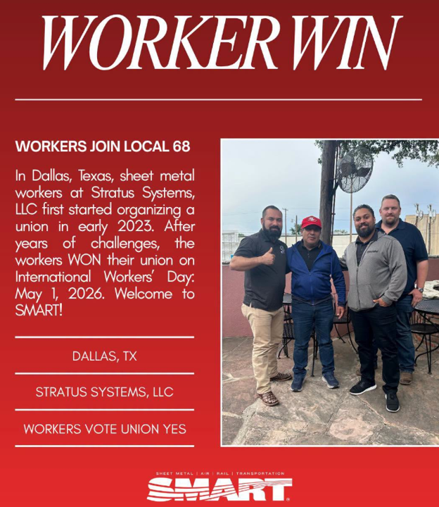 Workers Employed At Dallas-Area Contractor Stratus Systems ‘Go Union,’ Join SMART