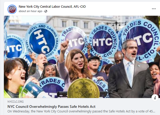 The New York City Council ‘Overwhelmingly Passes’ Safe Hotels Act 