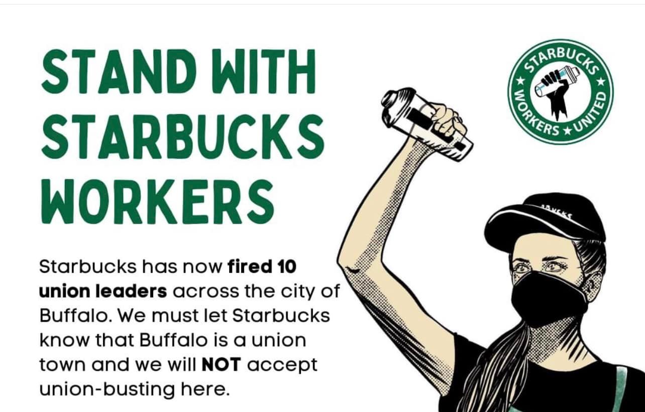 “We Want To Let Our Customers Know What Starbucks Is Doing To Us And We Want Them To Have Our Back.” - After Starbucks ‘Fires More Than 10’ Union Leaders In Buffalo, Baristas ‘Respond With City-Wide’ Informational Picket 
