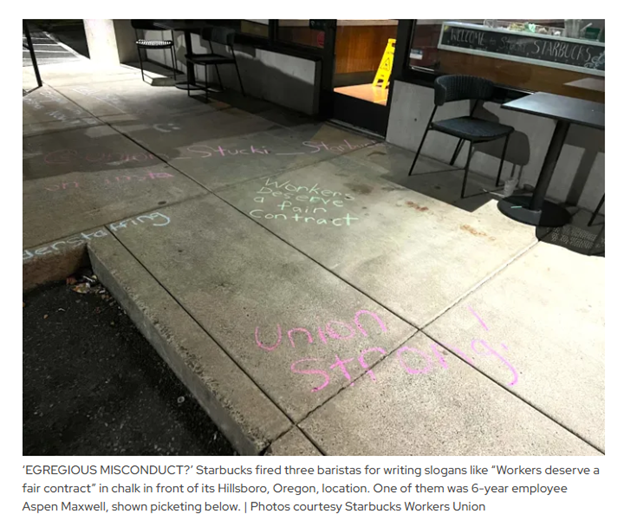 Starbucks Fires Three Pro-Union Baristas - Why? Get This: For Writing On The Sidewalk Outside One Of Their Stores