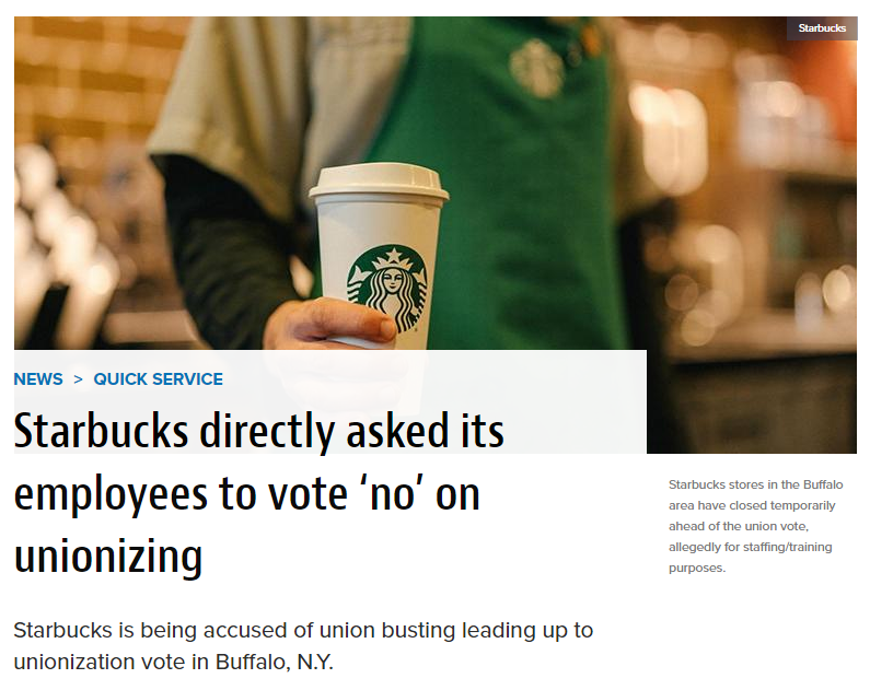 Starbucks Is Being Accused Of Union-Busting Leading Up To Unionization Vote In Buffalo - Reportedly Has ‘Directly Asked’ Its Employees To Vote ‘No’ On ‘Going Union’