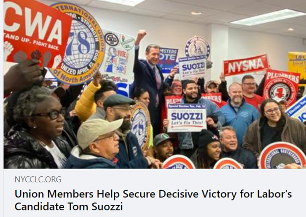 Union Members ‘Got Out The Vote In Queens To Elect Labor’s Candidate’ Tom Suozzi In A Special Congressional Election