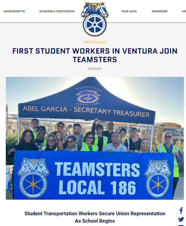First Student Workers In Ventura, California ‘Go Union’ With The Teamsters