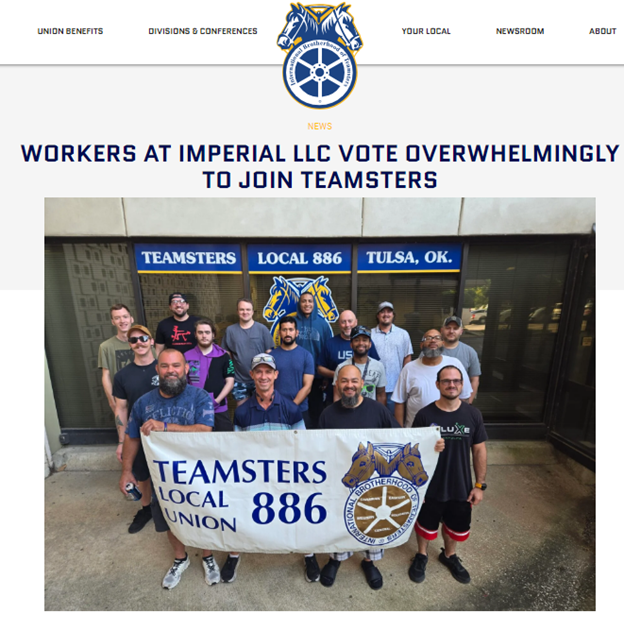 Drivers & Merchandisers Employed At Imperial LLC In Oklahoma ‘Vote Overwhelmingly’ To Join Teamsters Local 886