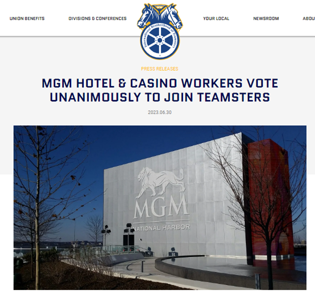 MGM Hotel & Casino Workers In Maryland ‘Go Union’ With The Teamsters