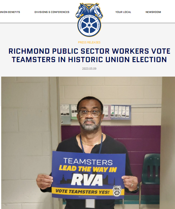 Richmond, Virginia Public Sector Custodial Department Workers ‘Go Union’ With Teamsters Local 322 In A ‘Historic’ Election  