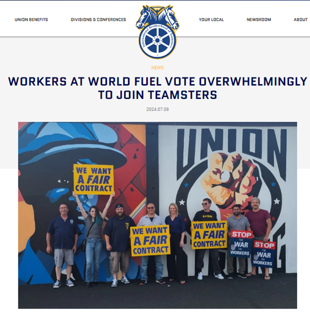Workers At World Fuel ‘Vote Overwhelmingly’ To Join Teamsters
